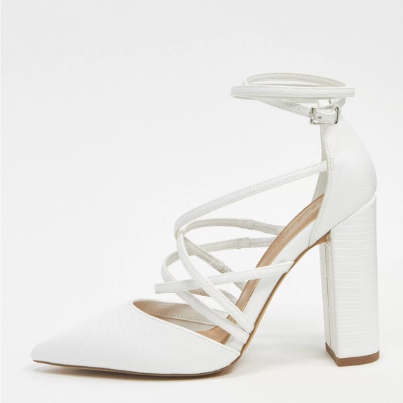ASOS DESIGN Pick Me Up high block heels in white lizard - Picture 2 of 6